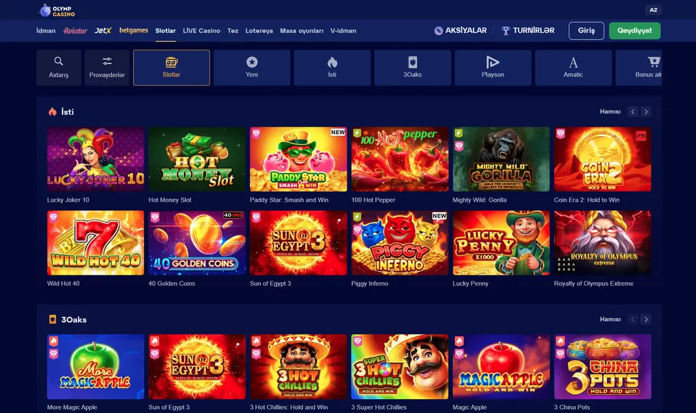 Populyar slotlar və canlı kazino oyunları
